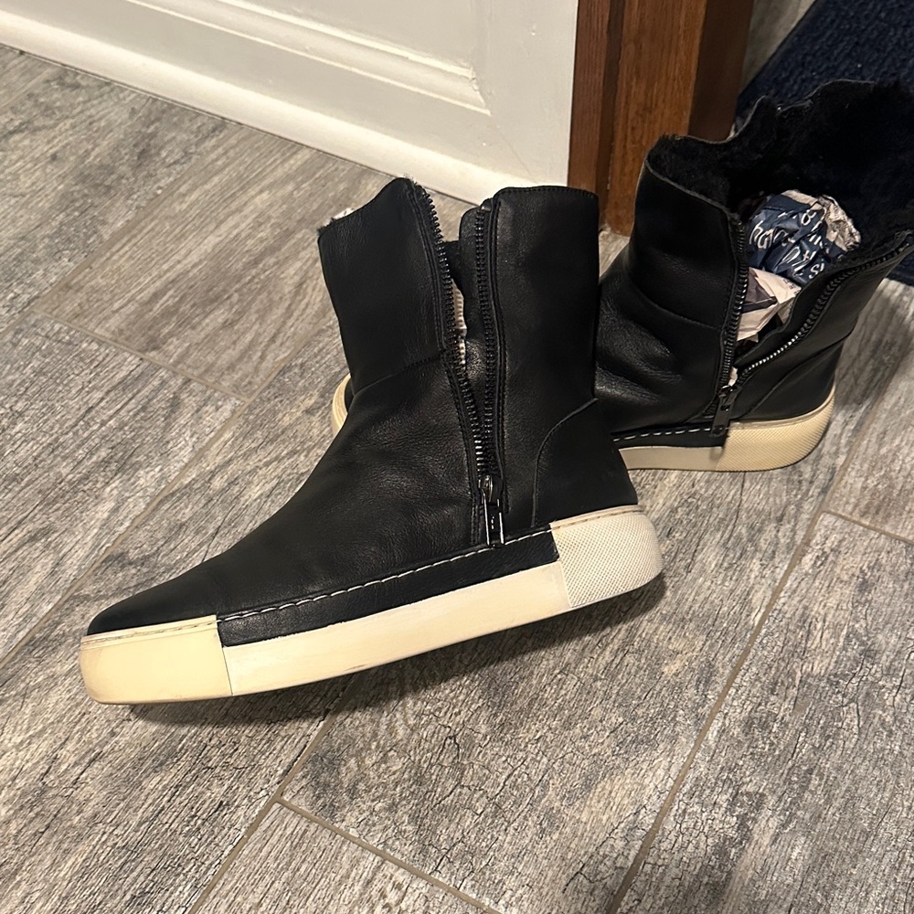 Black Leather High-Top women shoes